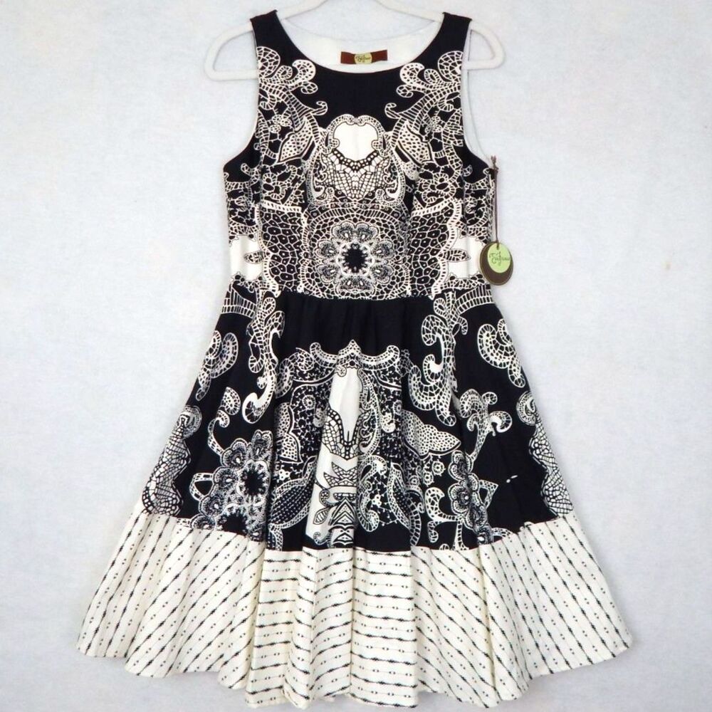 Eva Franco Dress 10 White Black NWT Whimsical Coquette Bridal Cocktail Fit Flare